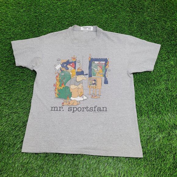 Vintage Funny Firefighter Couch-Potato Shirt Large 22x28 Gray - Picture 1 of 14